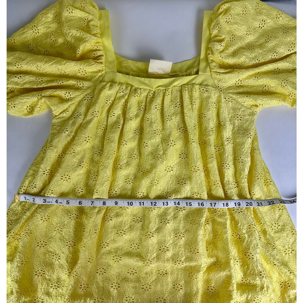 Maeve Anthropologie Medium Cotton Eyelet Lemon Yellow Babydoll Dress Coastal - Picture 11 of 12